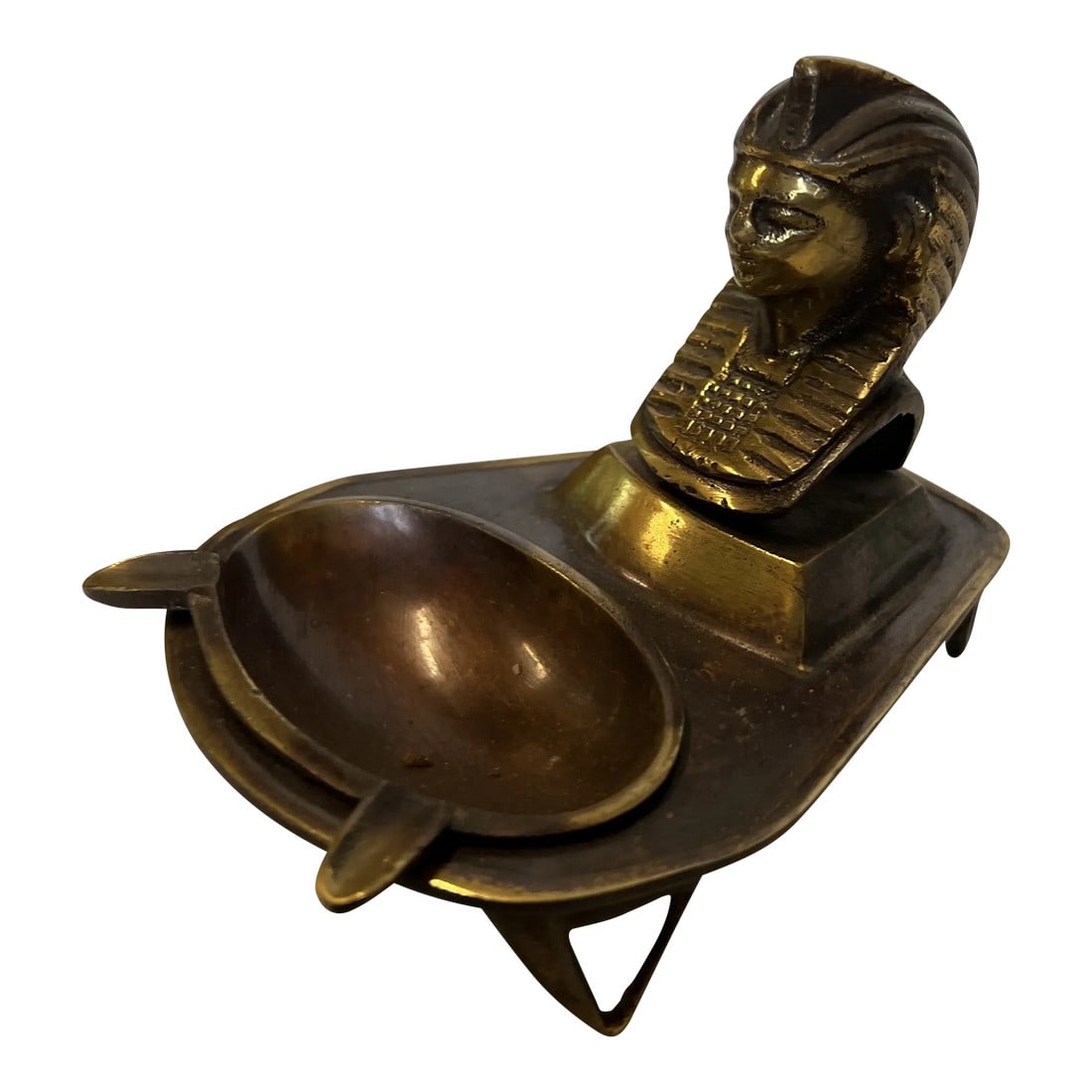 1970s Egyptian Brass Ashtray Catchall Dish: This is a beautiful Egyptian ashtray or catchall dish with intricate details. This will look beautiful in any home and has great history to make conversation about with your guests. Please check out