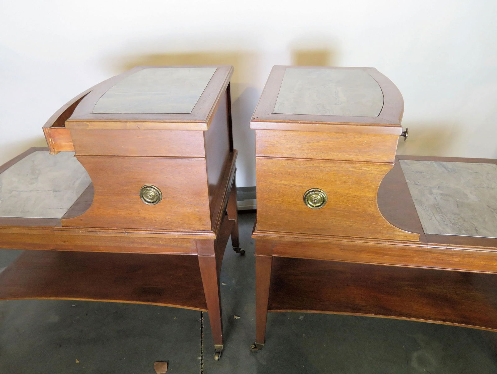Hand Crafted 2 Tier Mid-Century Side Tables-A Pair - 2