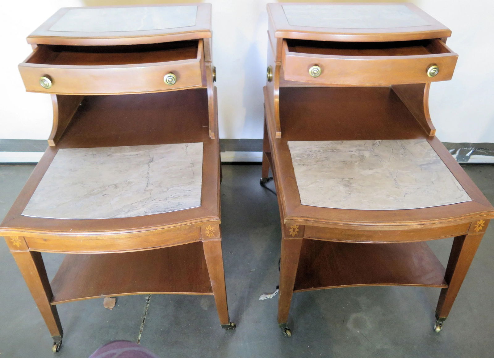 Hand Crafted 2 Tier Mid-Century Side Tables-A Pair - 3