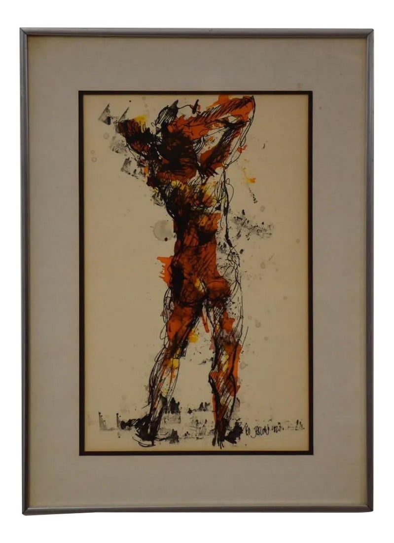 Ted Jaslow Abstract Nude Painting: A slightly abstract impressionist ink and watercolor nude painting by American artist Ted Jaslow from Russian parents gives enough detail to know what your looking at but leaves enough out to keep