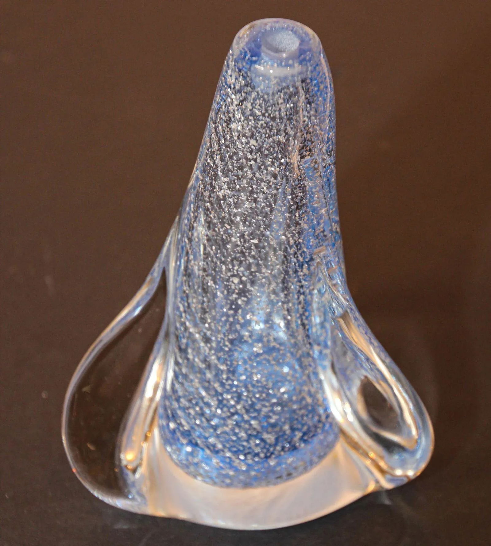 Vintage Murano Twisted Spiral Sky Blue and Clear Art Glass With Silver Murine 1960's - 11