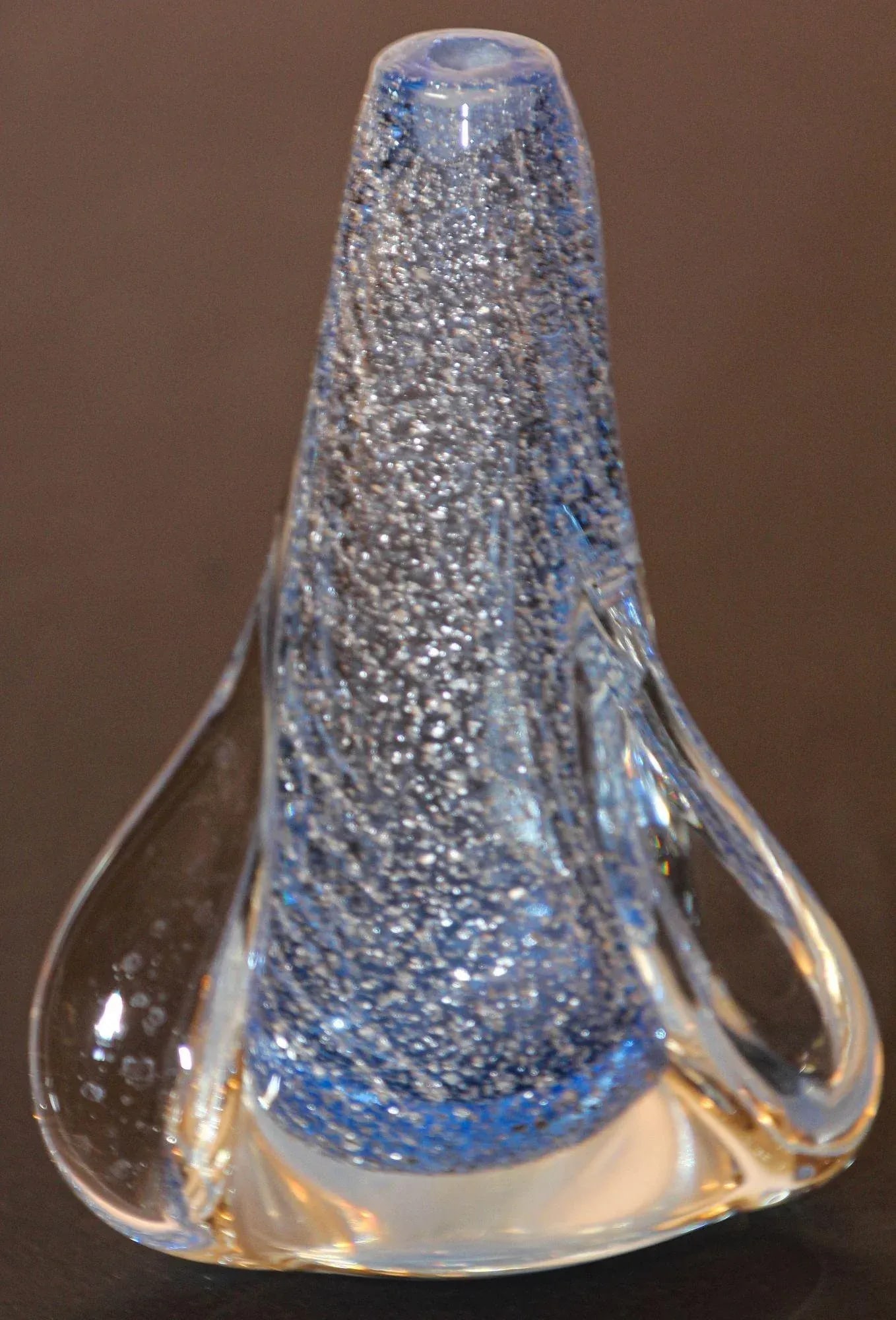 Vintage Murano Twisted Spiral Sky Blue and Clear Art Glass With Silver Murine 1960's - 13