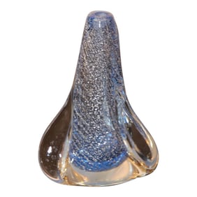 Vintage Murano Twisted Spiral Sky Blue and Clear Art Glass With Silver Murine 1960's