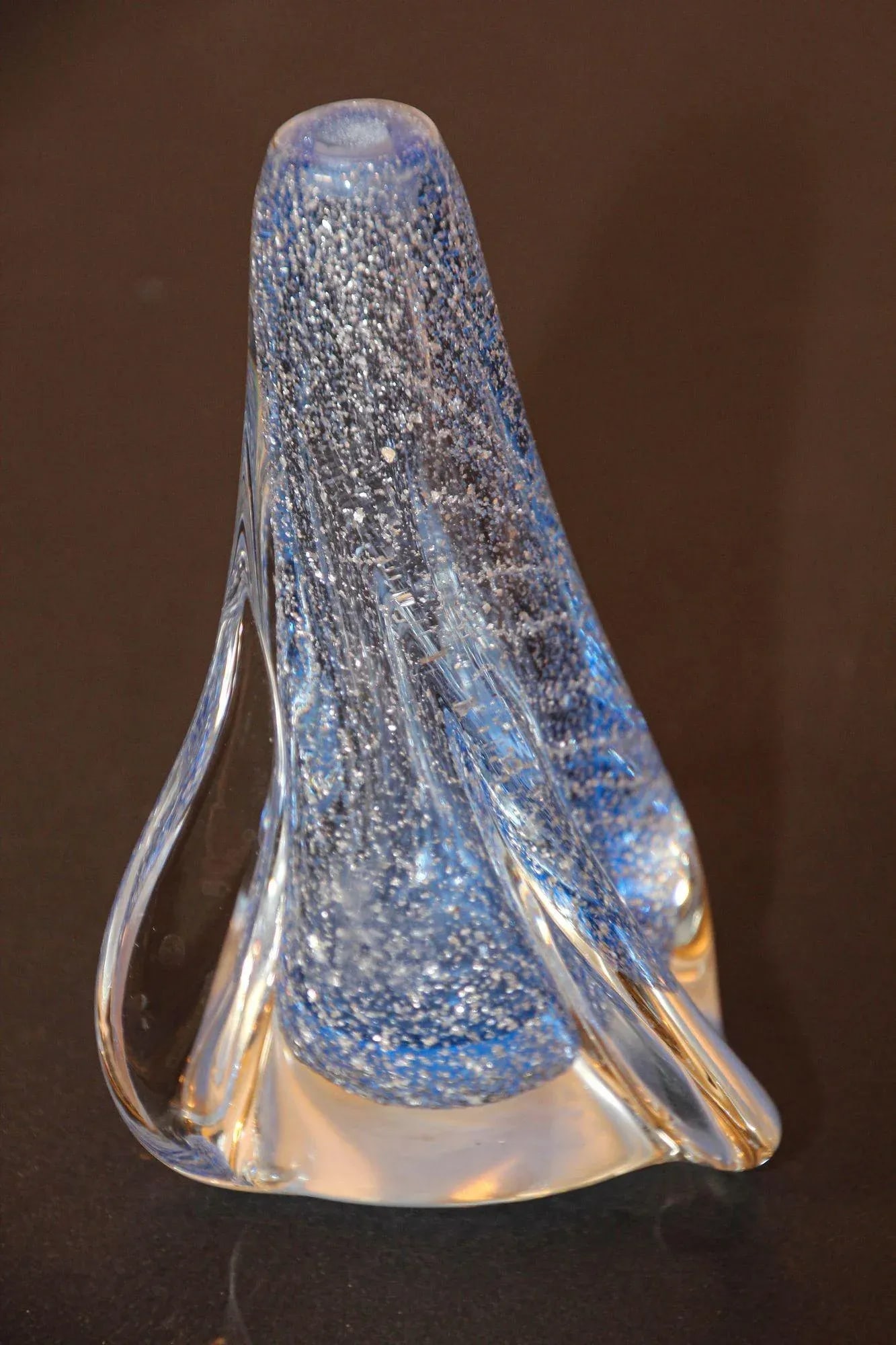 Vintage Murano Twisted Spiral Sky Blue and Clear Art Glass With Silver Murine 1960's - 3