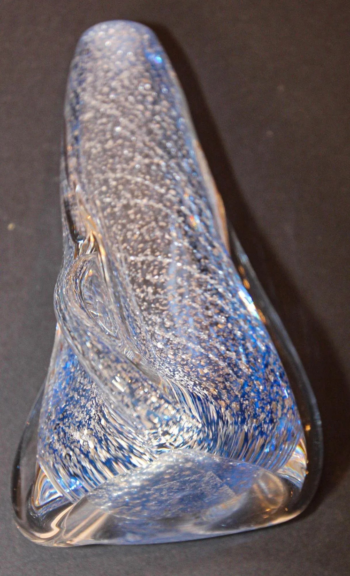 Vintage Murano Twisted Spiral Sky Blue and Clear Art Glass With Silver Murine 1960's - 6