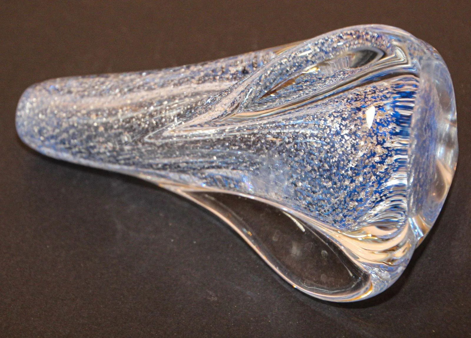 Vintage Murano Twisted Spiral Sky Blue and Clear Art Glass With Silver Murine 1960's - 8