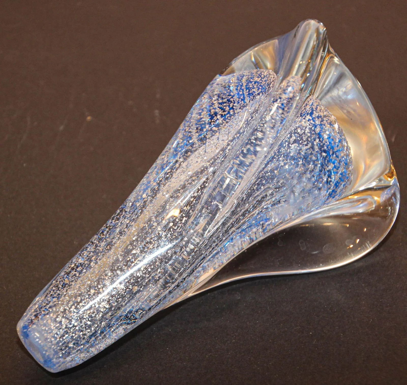 Vintage Murano Twisted Spiral Sky Blue and Clear Art Glass With Silver Murine 1960's - 9