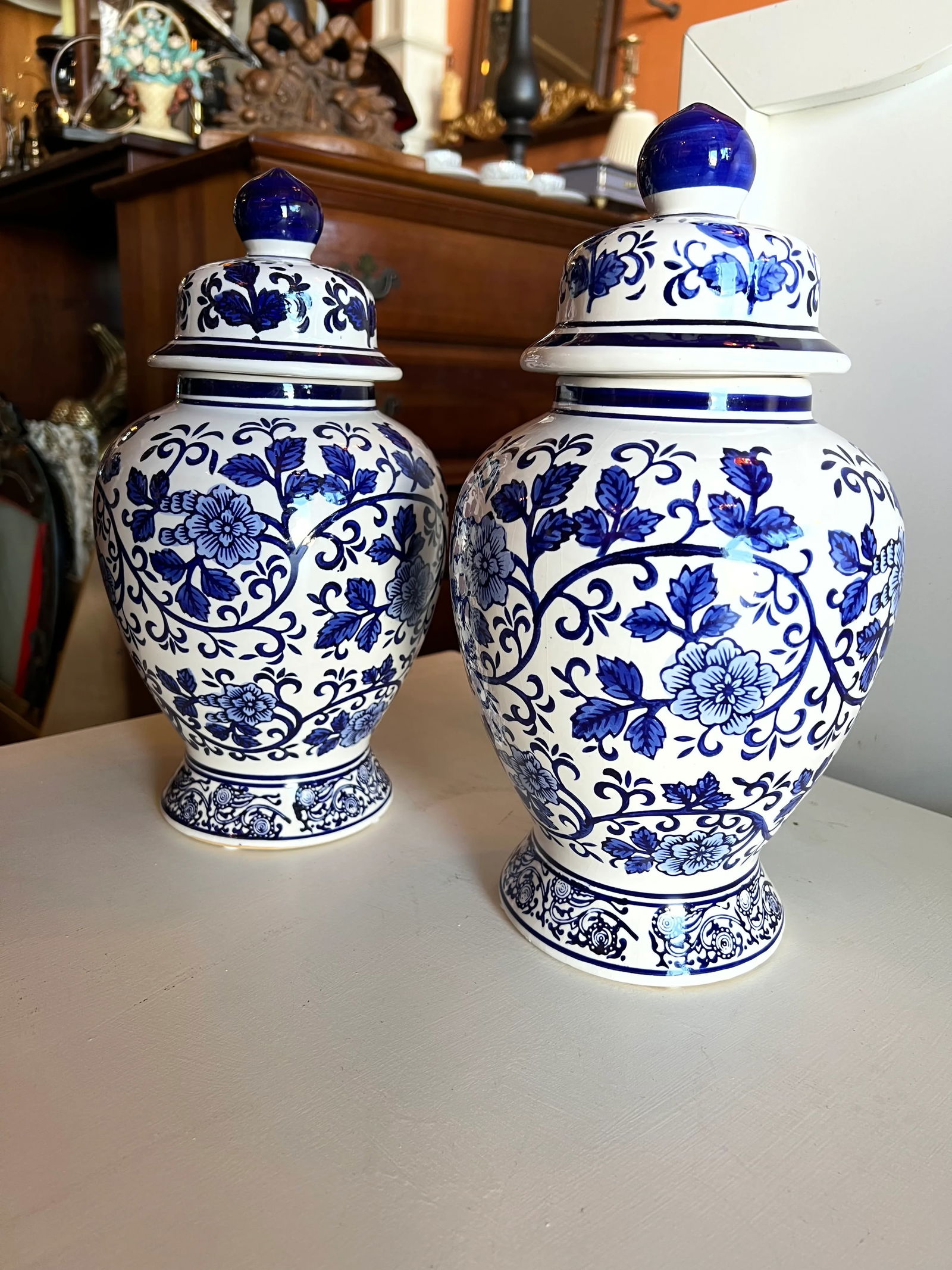 1990s Blue and White Ginger Jars - Set of 2 - 4