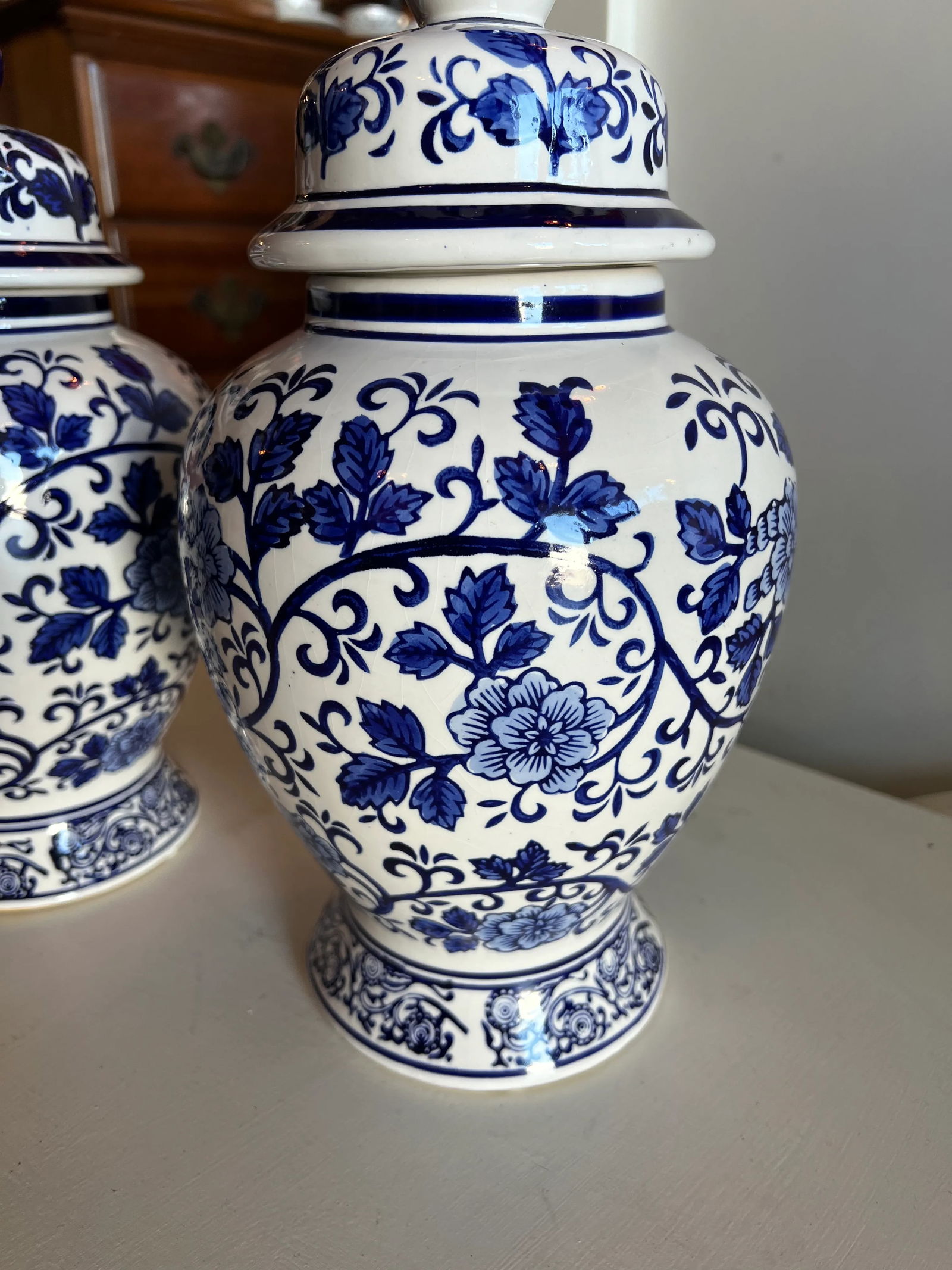 1990s Blue and White Ginger Jars - Set of 2 - 5