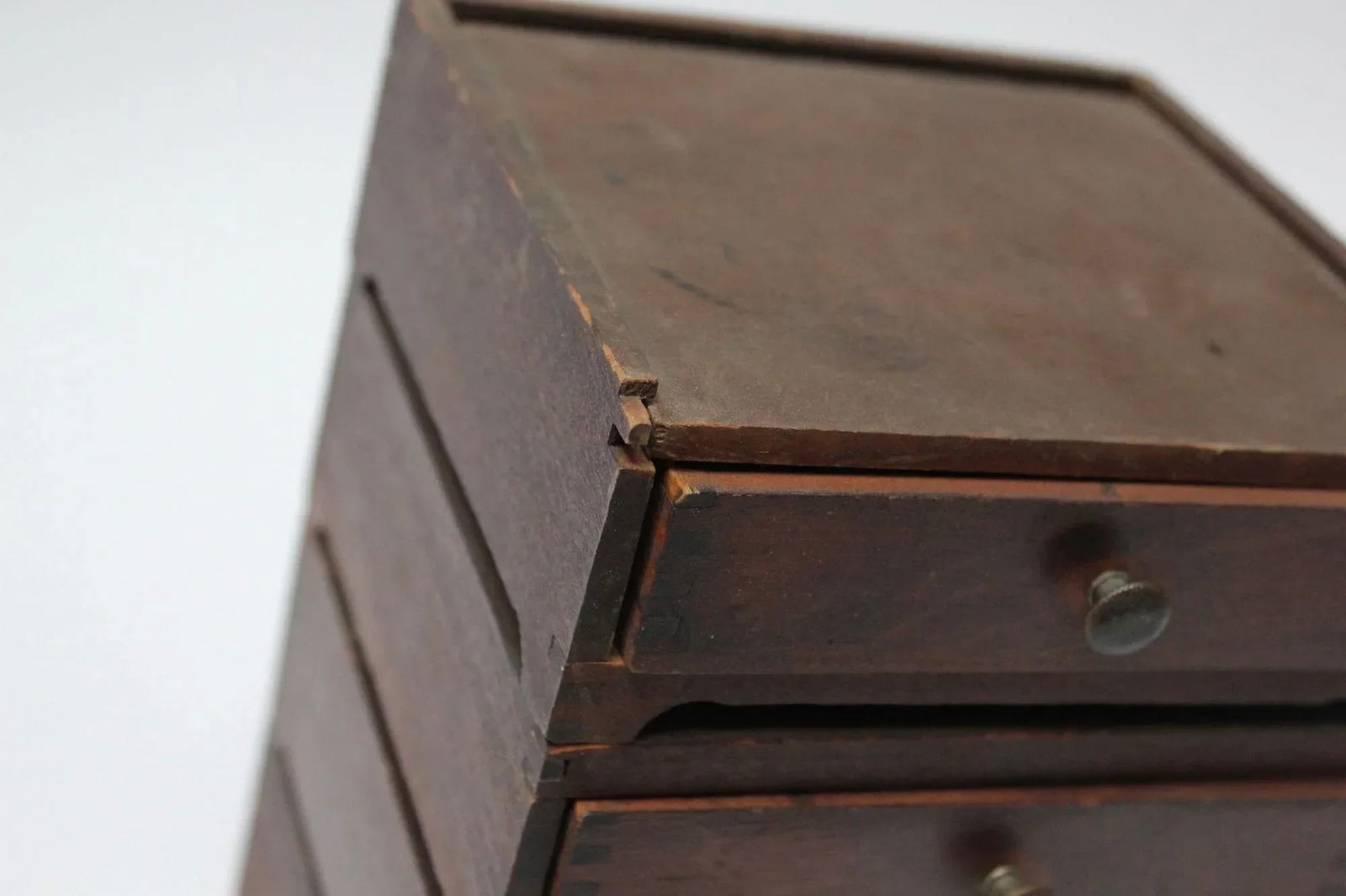 Diminutive Vintage Primitive Wooden Stacked Trinket Chest - 11