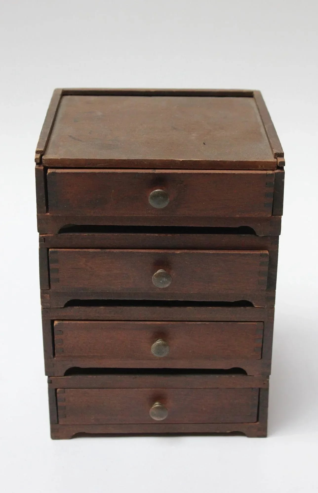 Diminutive Vintage Primitive Wooden Stacked Trinket Chest - 2