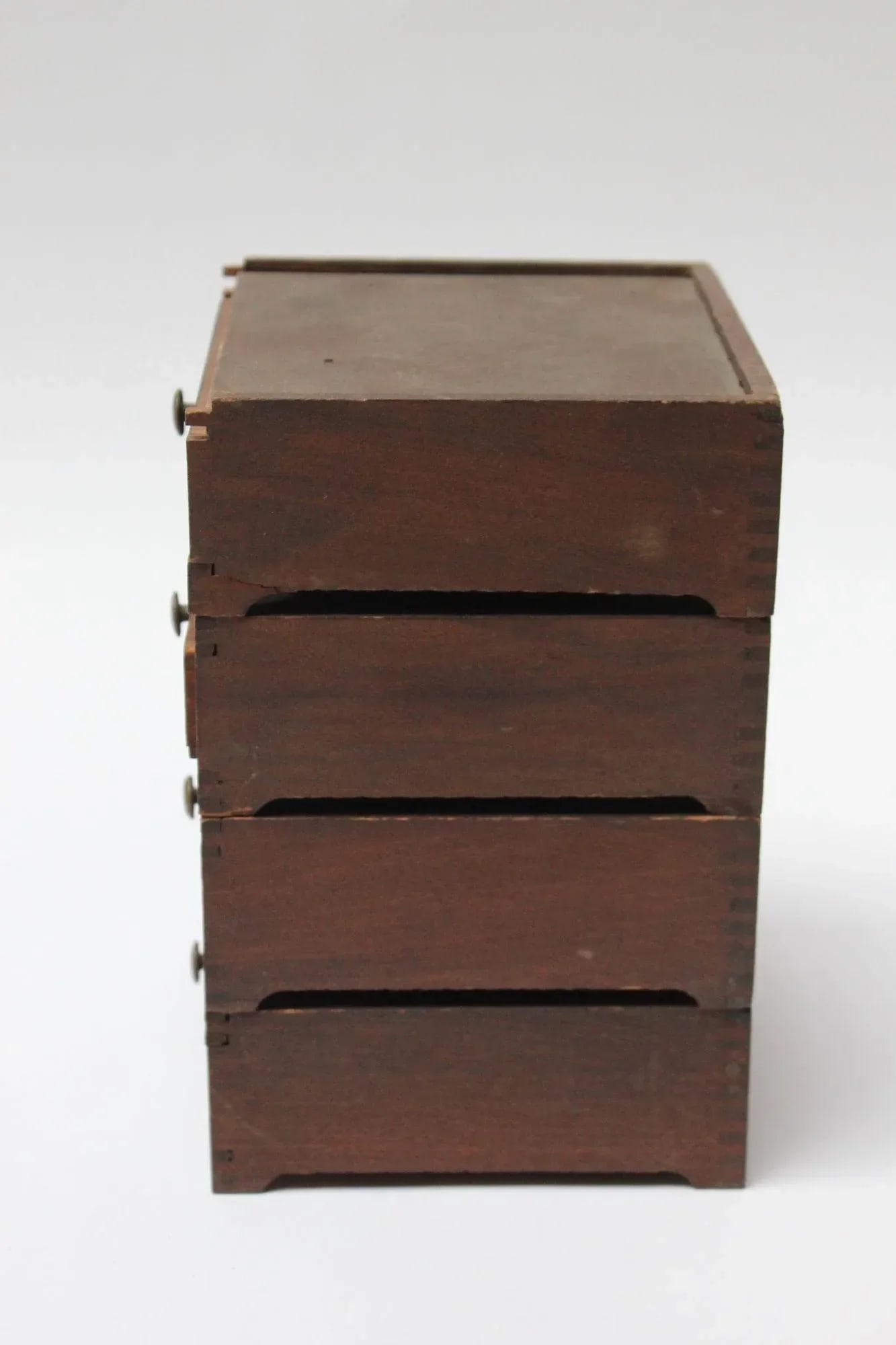 Diminutive Vintage Primitive Wooden Stacked Trinket Chest - 3