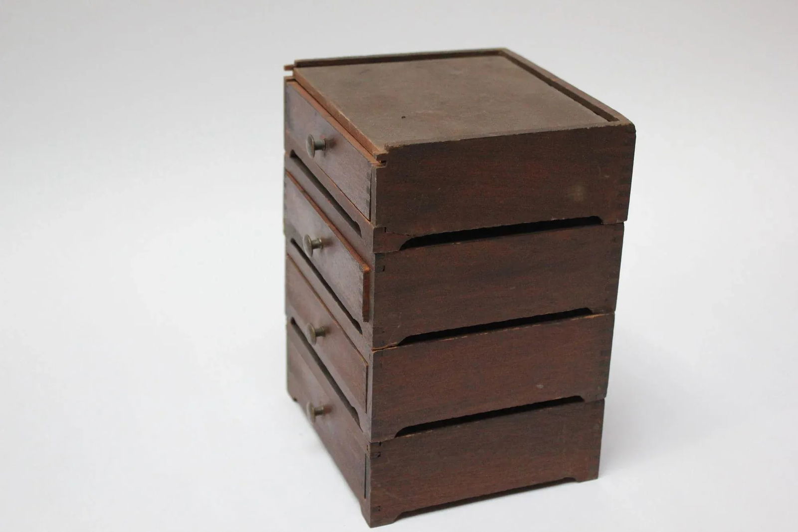 Diminutive Vintage Primitive Wooden Stacked Trinket Chest - 4