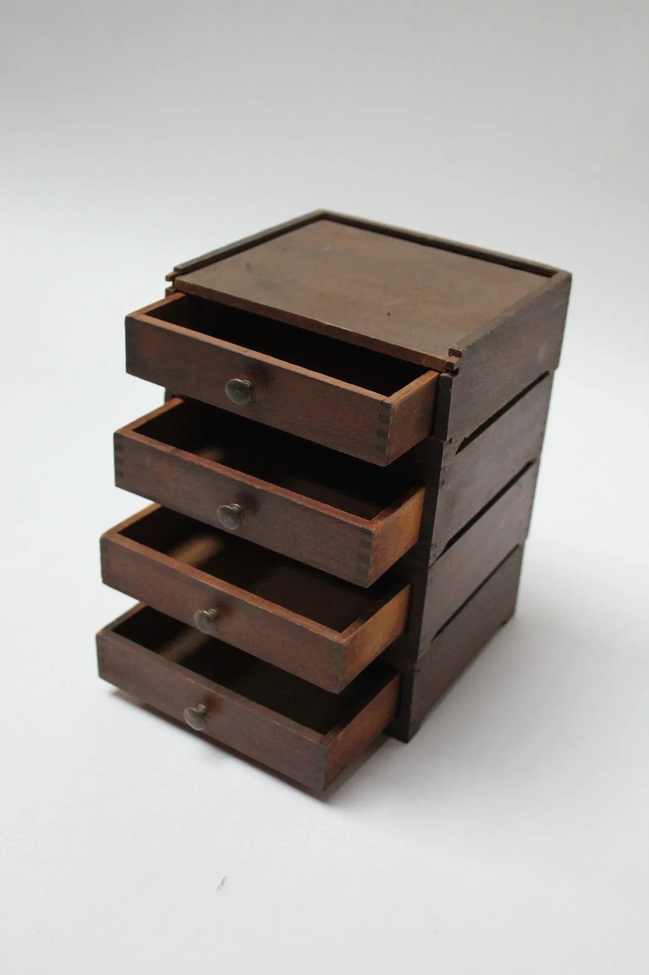 Diminutive Vintage Primitive Wooden Stacked Trinket Chest - 5