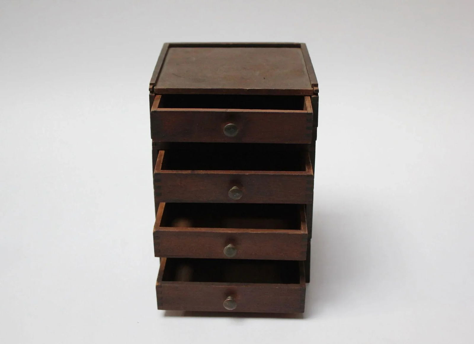 Diminutive Vintage Primitive Wooden Stacked Trinket Chest - 6