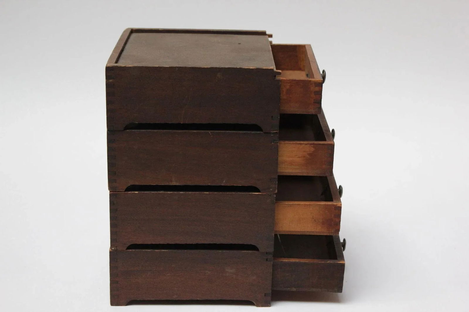 Diminutive Vintage Primitive Wooden Stacked Trinket Chest - 7