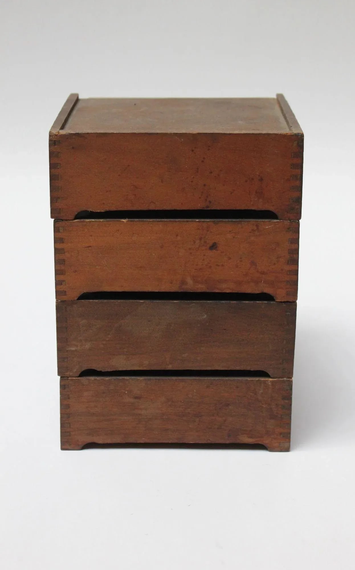 Diminutive Vintage Primitive Wooden Stacked Trinket Chest - 8