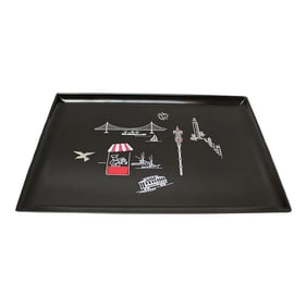 Rectangular Mid-Century Black Resin Inlaid "San Francisco" Cityscape Tray by Couroc for Gump's