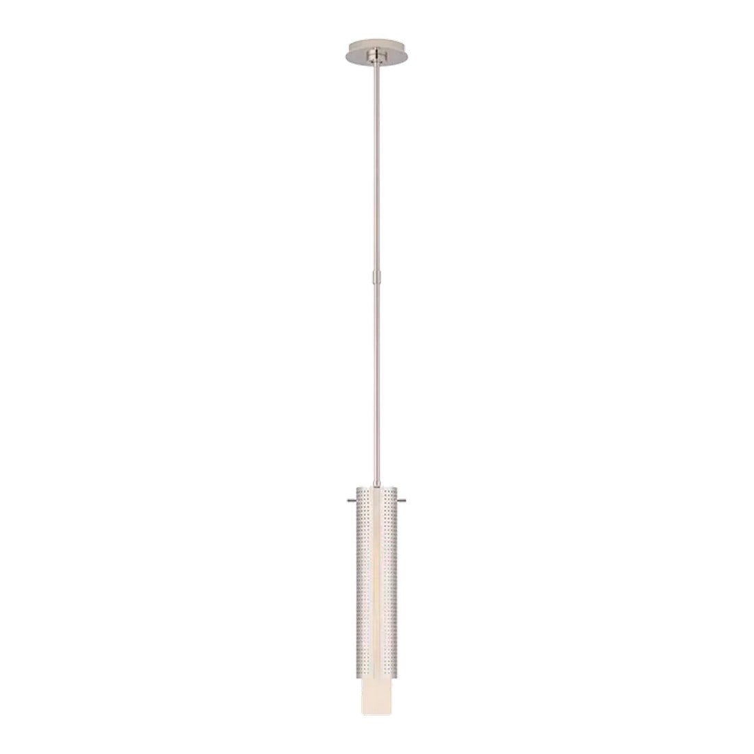 Kelly Wearstler - Precision Small Cylinder Pendant in Polished Nickel: A modern pendant light in polished nickel, designed by Kelly Wearstler for Visual Comfort with adjustable height. 3.5" diameter. 52" tall Condition: Imperfections: Some Imperfections Condition
