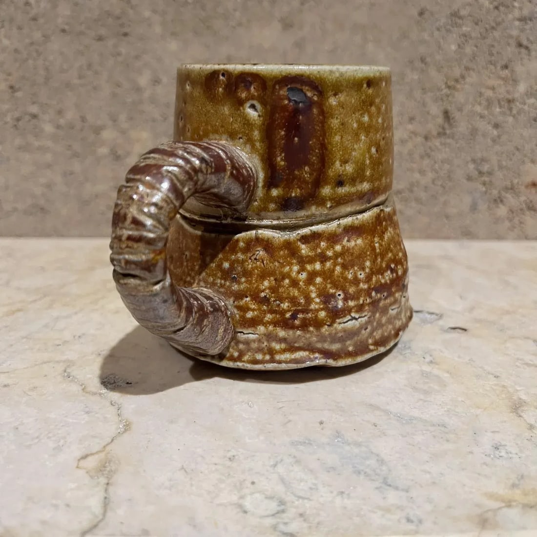 1980s Studio Art Pottery Sculptural Light Brown Coffee Mug - 3