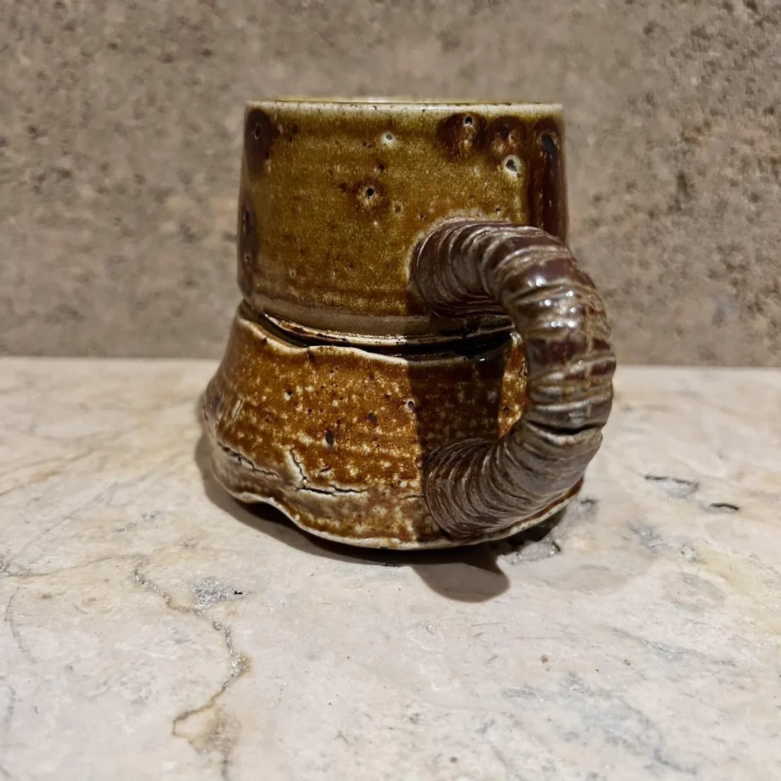 1980s Studio Art Pottery Sculptural Light Brown Coffee Mug - 4