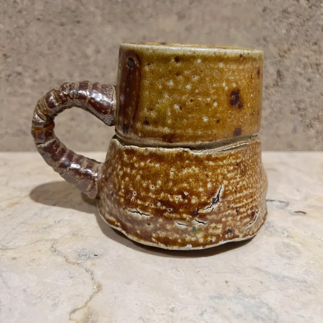 1980s Studio Art Pottery Sculptural Light Brown Coffee Mug - 7