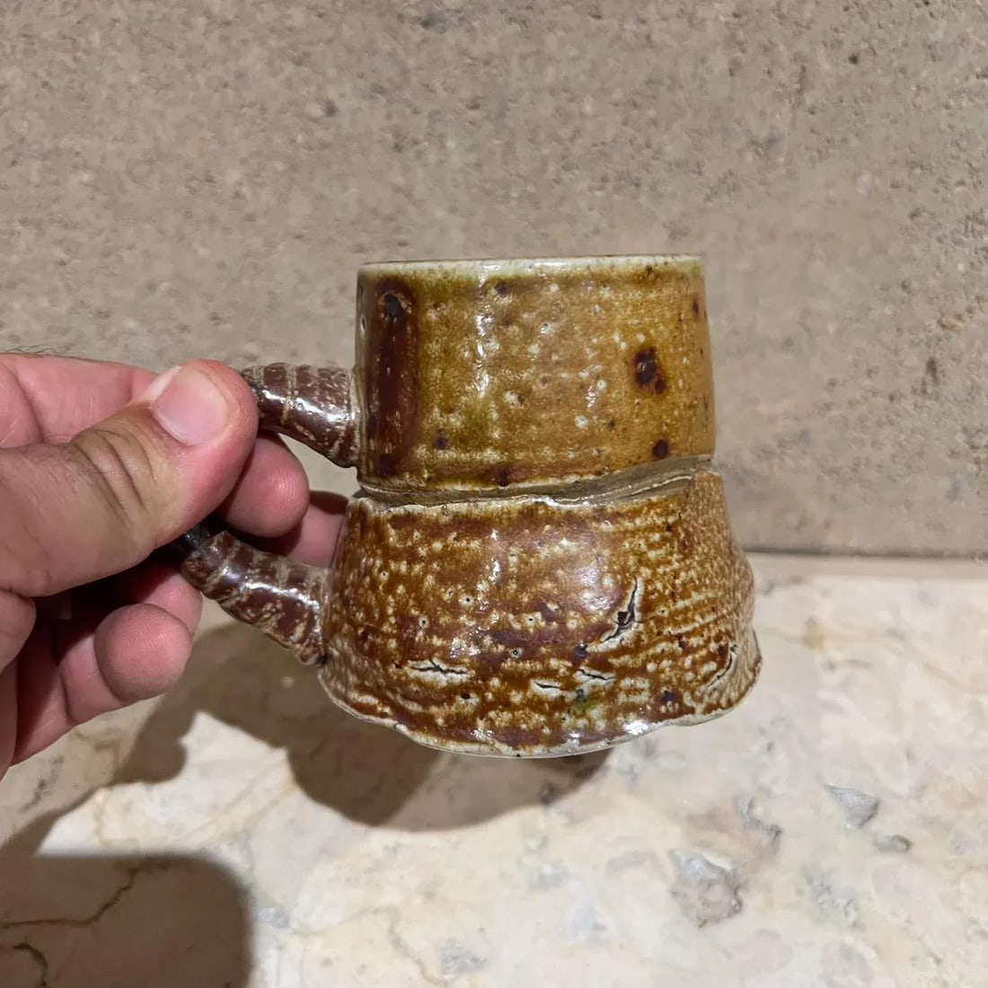 1980s Studio Art Pottery Sculptural Light Brown Coffee Mug - 9