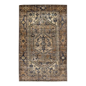 1960s Vintage Persian Distressed Handmade Tribal Brown Wool Rug