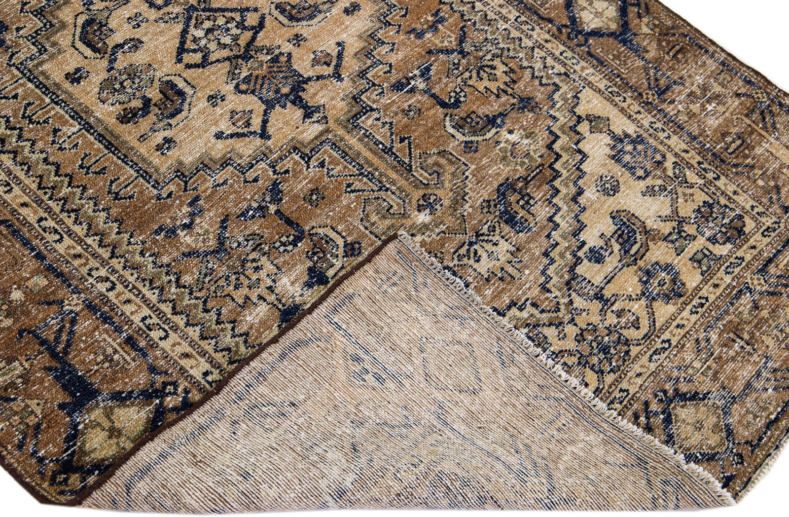 1960s Vintage Persian Distressed Handmade Tribal Brown Wool Rug - 2