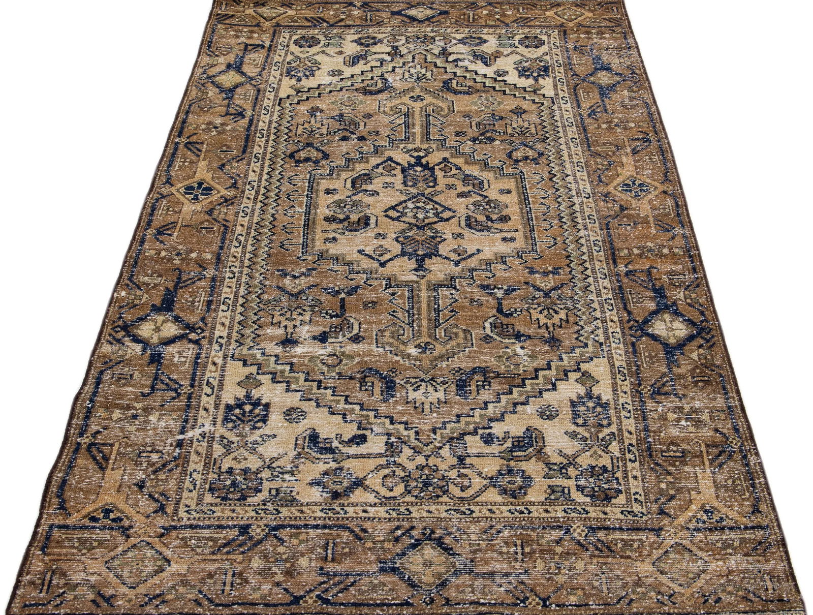 1960s Vintage Persian Distressed Handmade Tribal Brown Wool Rug - 3