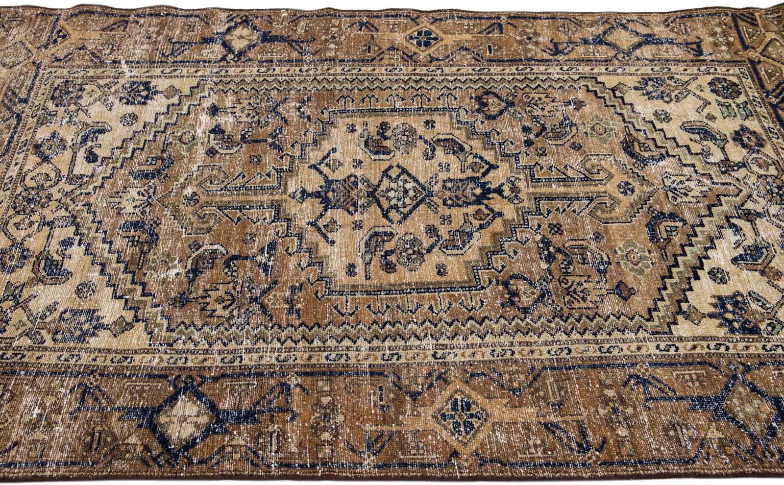 1960s Vintage Persian Distressed Handmade Tribal Brown Wool Rug - 5