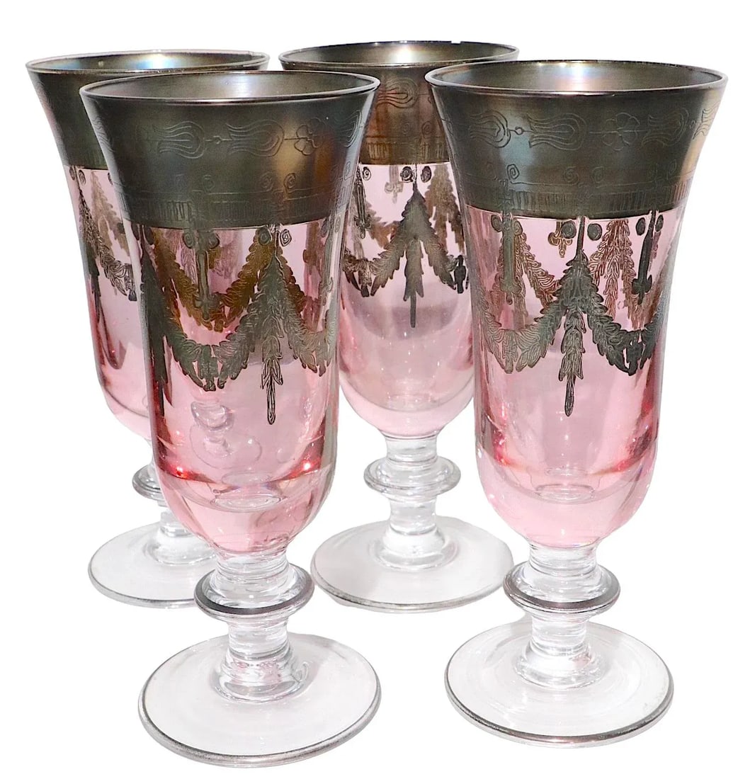 Set of Four Silver Deposit Parfait Glasses Made in Italy - 10