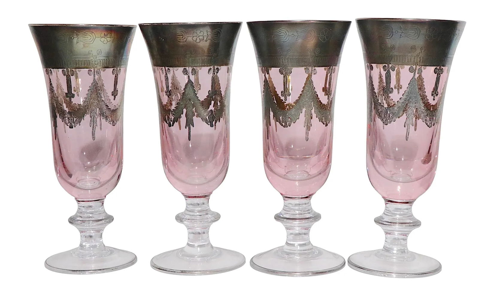 Set of Four Silver Deposit Parfait Glasses Made in Italy - 11