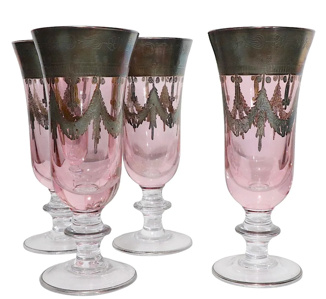 Set of Four Silver Deposit Parfait Glasses Made in Italy - 2