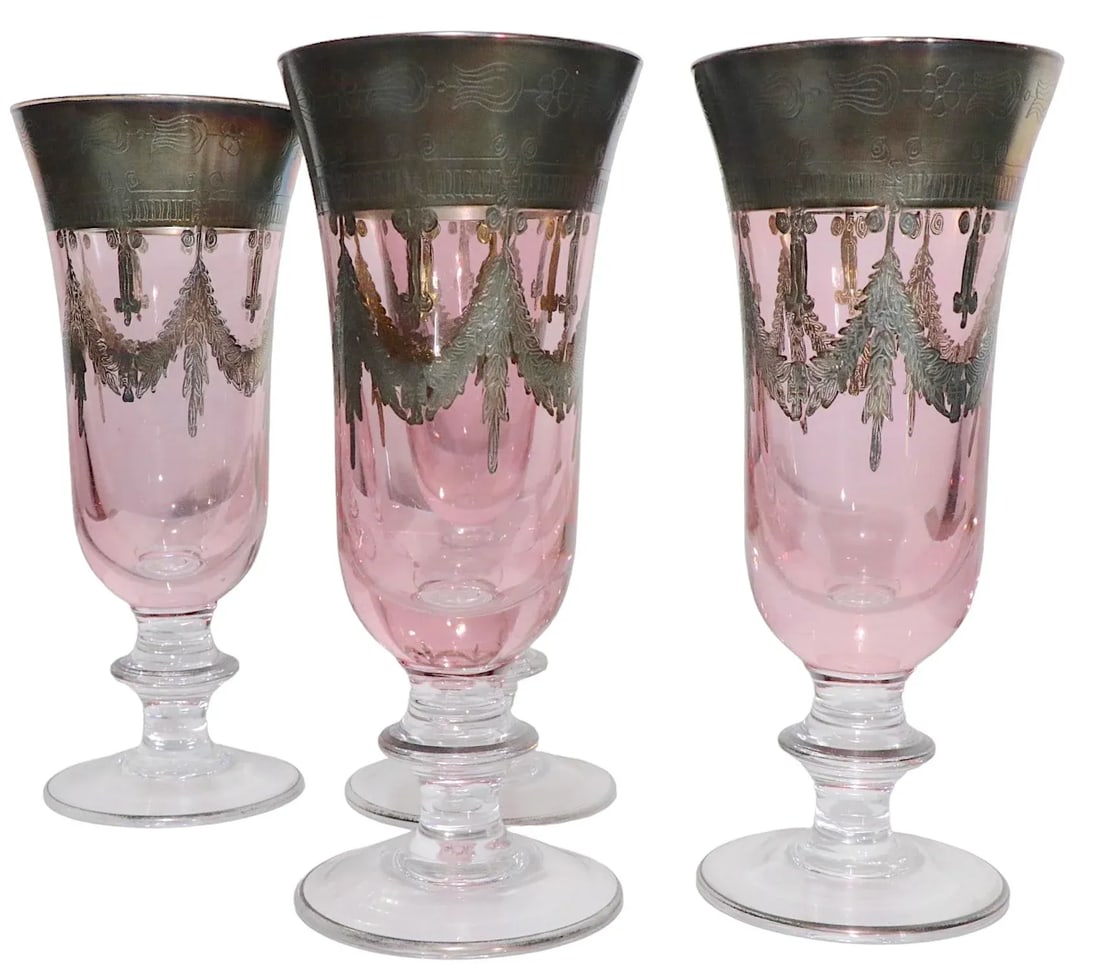 Set of Four Silver Deposit Parfait Glasses Made in Italy - 7