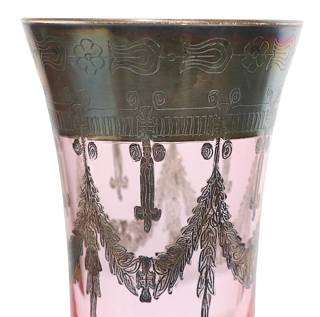 Set of Four Silver Deposit Parfait Glasses Made in Italy - 9