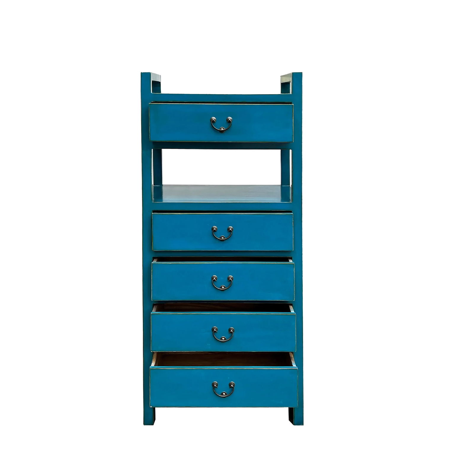 Oriental Bright Benitoite Blue Drawers Open Shelves Chest Cabinet Stand - 2
