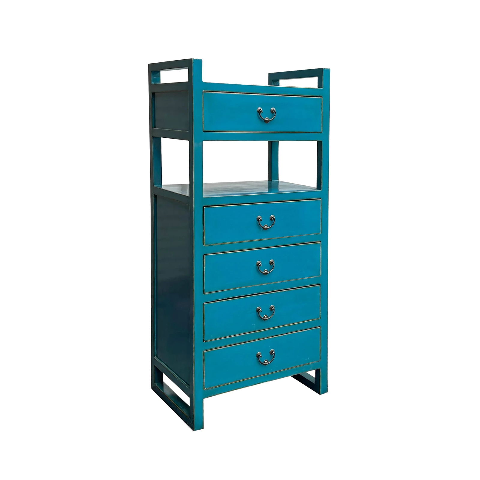 Oriental Bright Benitoite Blue Drawers Open Shelves Chest Cabinet Stand - 3