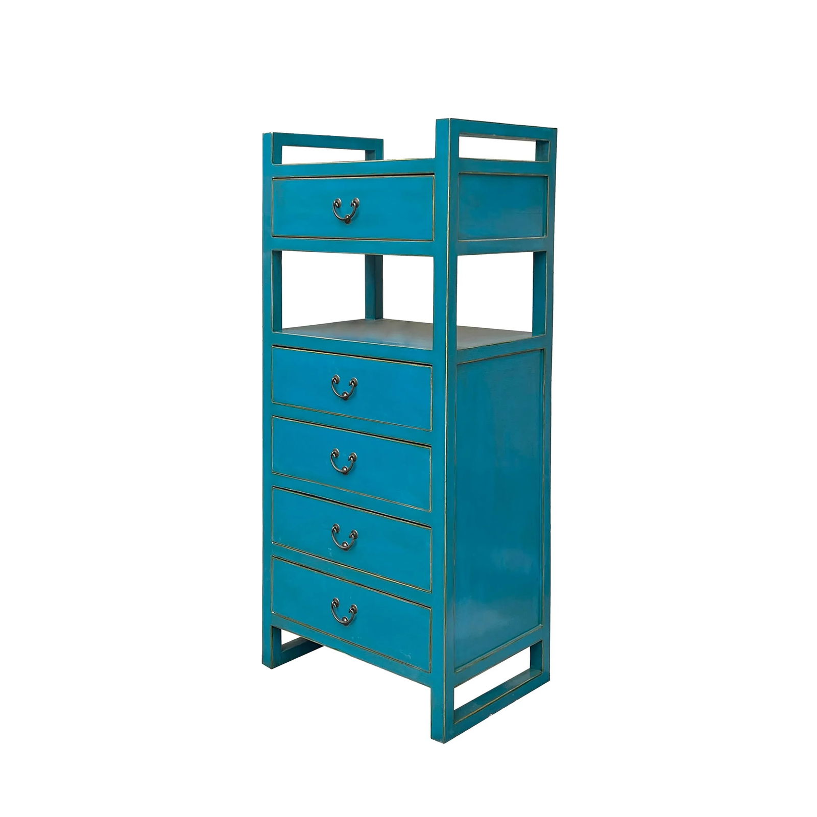 Oriental Bright Benitoite Blue Drawers Open Shelves Chest Cabinet Stand - 5
