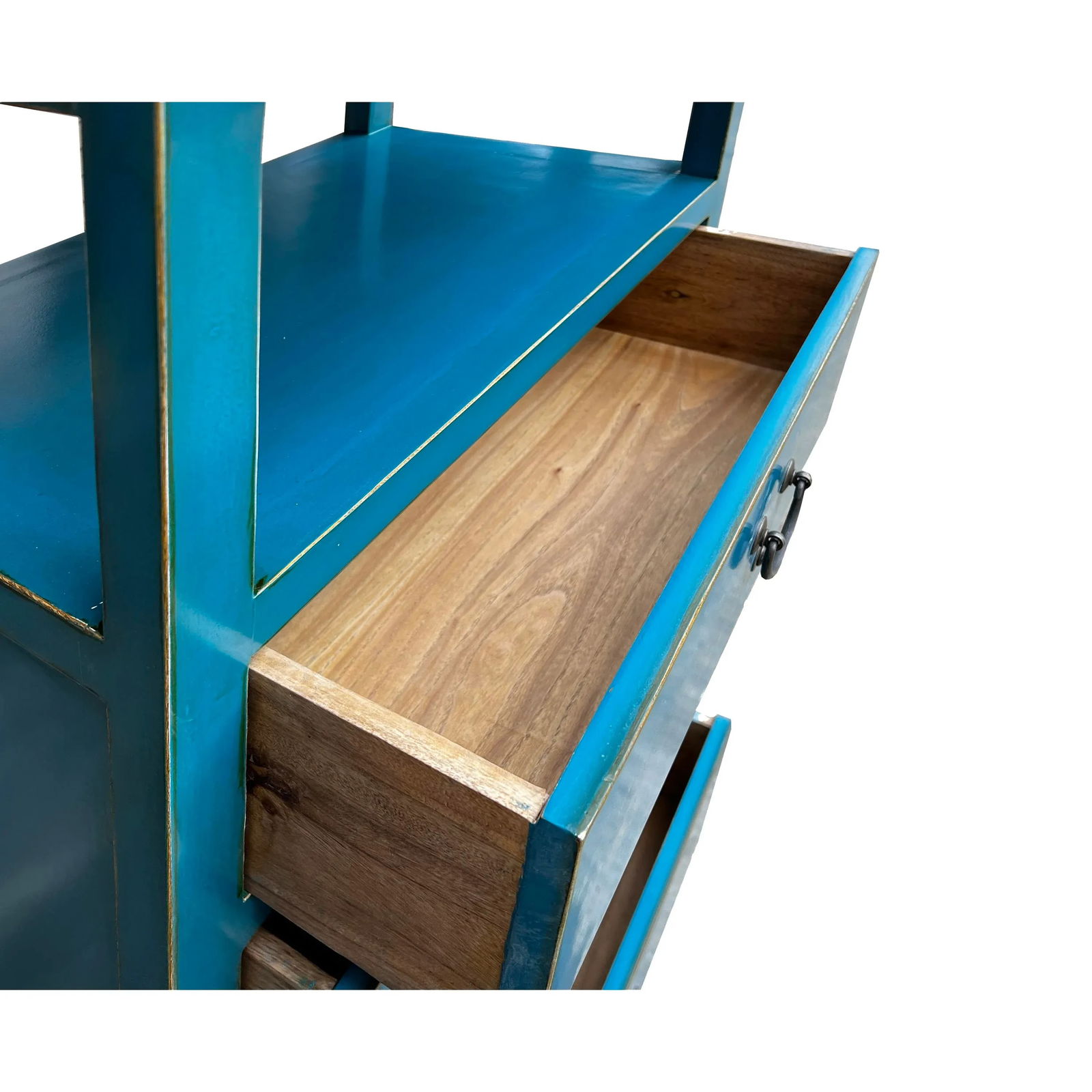 Oriental Bright Benitoite Blue Drawers Open Shelves Chest Cabinet Stand - 6