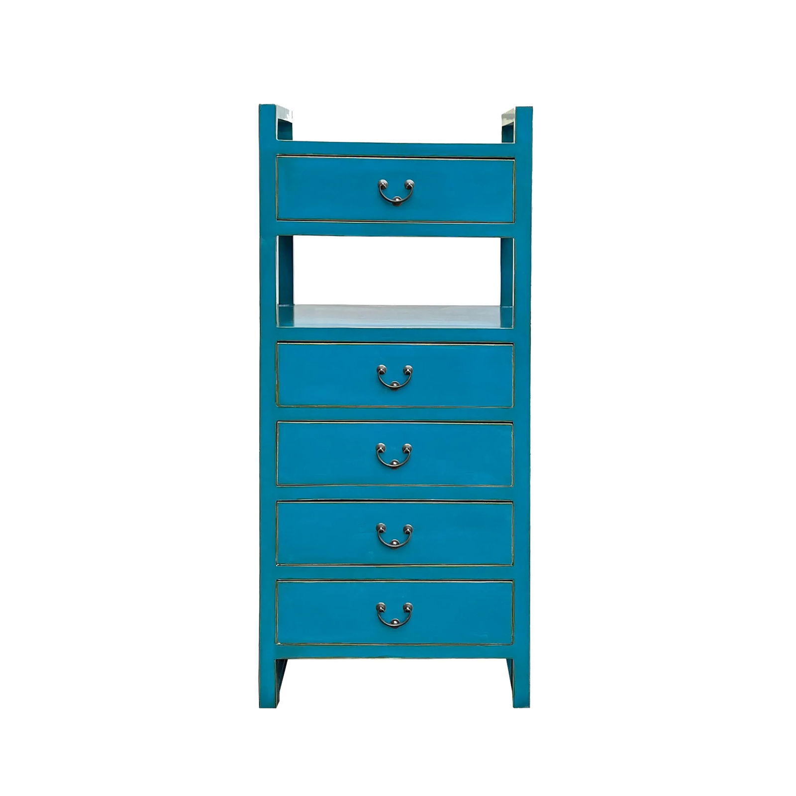 Oriental Bright Benitoite Blue Drawers Open Shelves Chest Cabinet Stand - 7