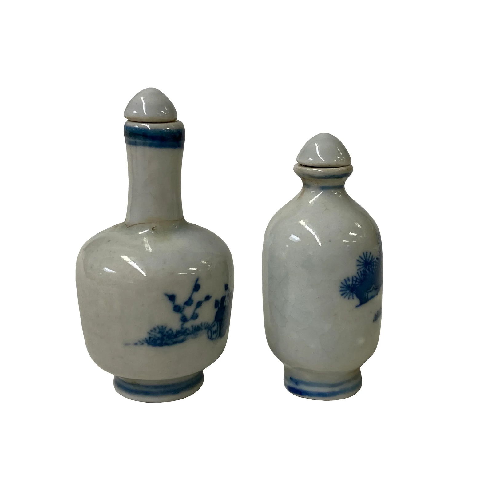 2 X Chinese Porcelain Snuff Bottle With Blue White Scenery Graphic - 4