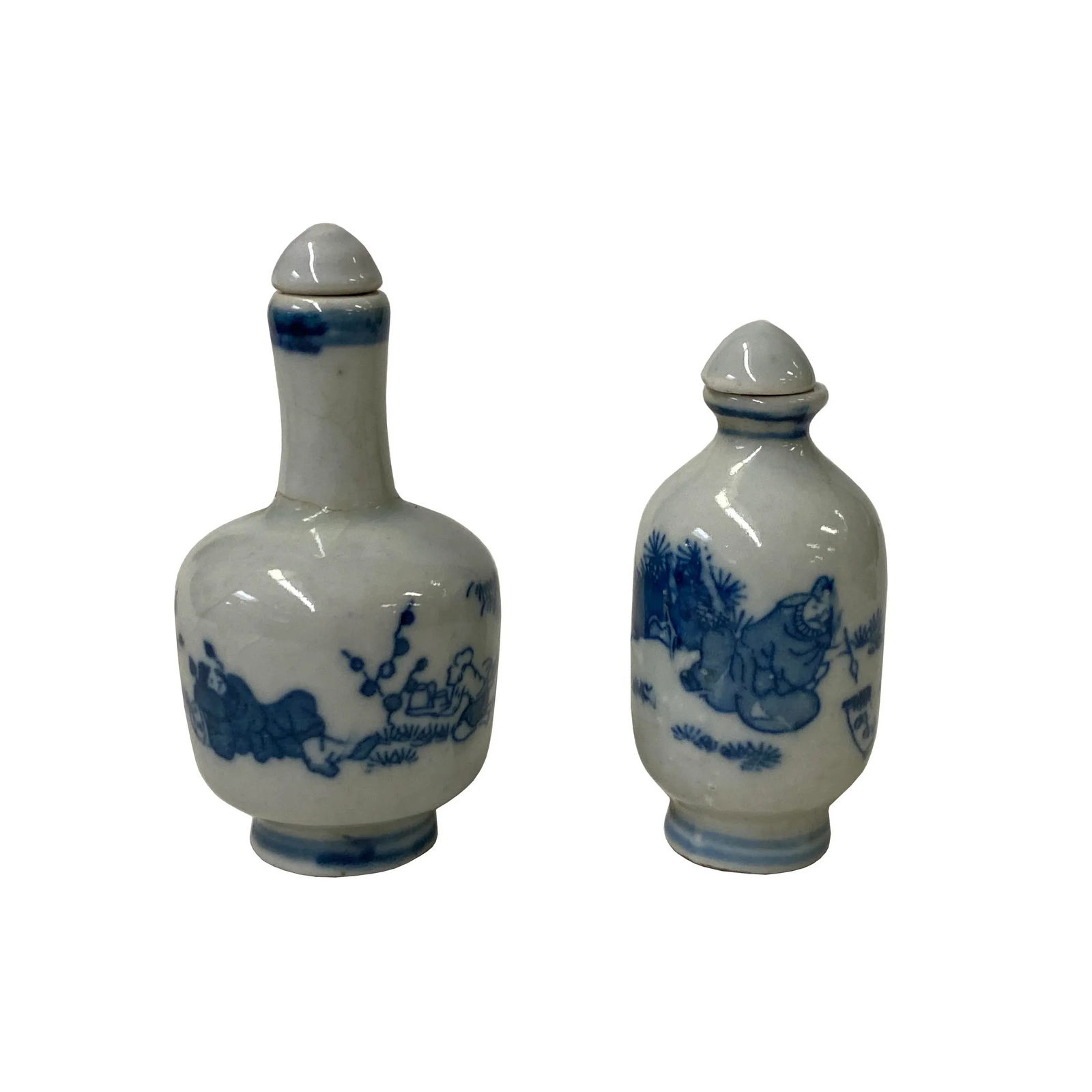 2 X Chinese Porcelain Snuff Bottle With Blue White Scenery Graphic - 5