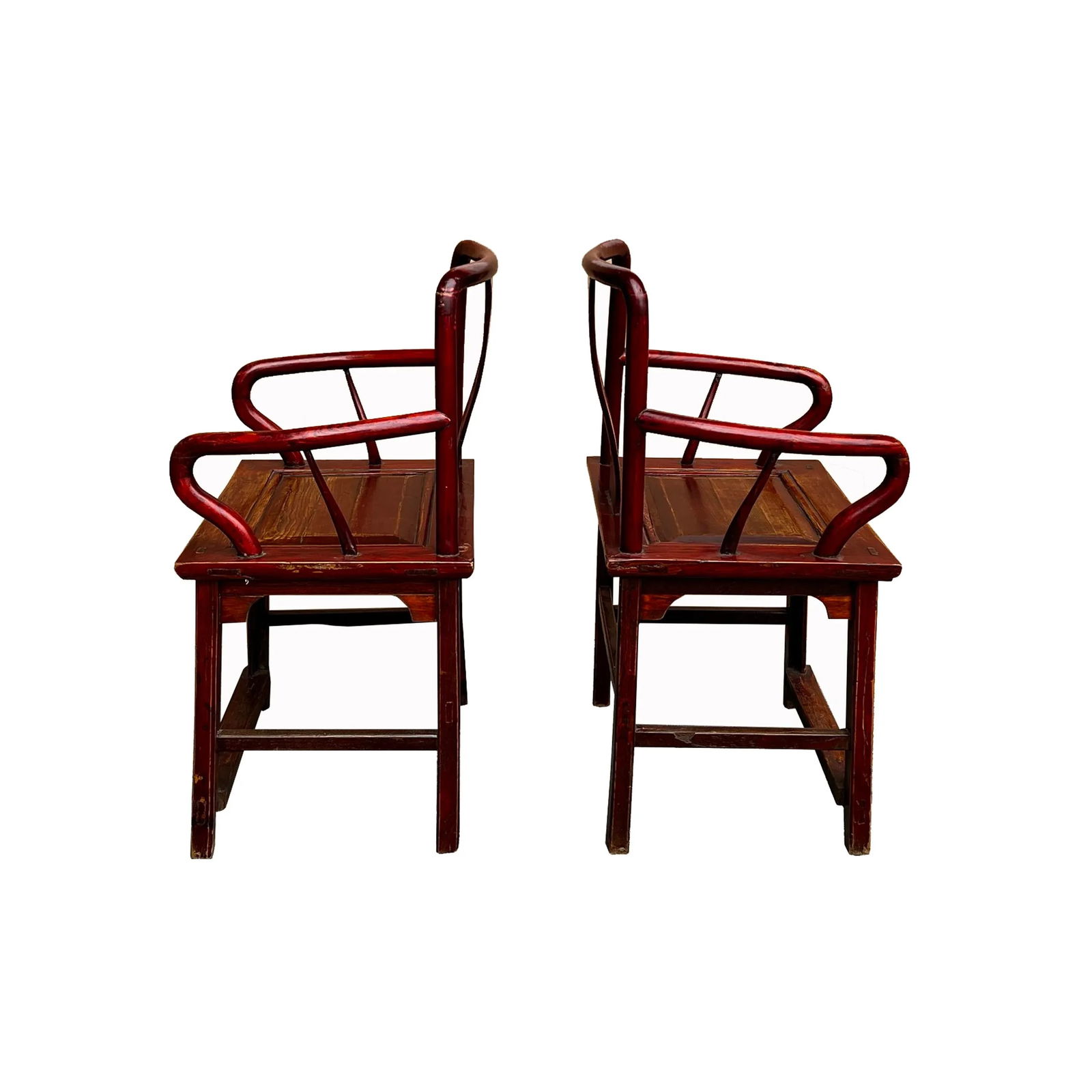 Pair Chinese Vintage Motif Carving Accent Brown Stain Armchairs - 2