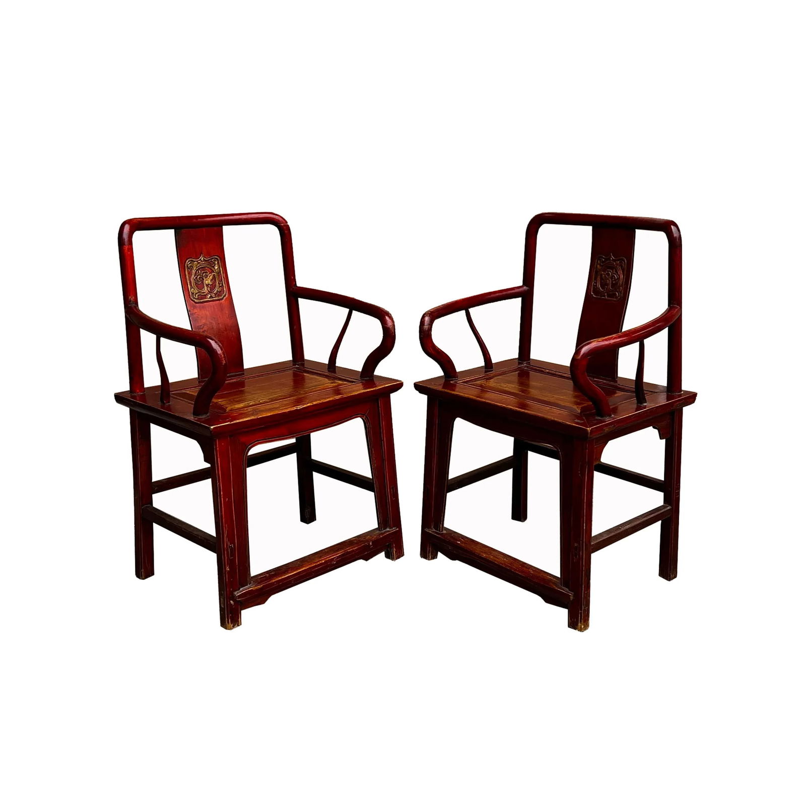 Pair Chinese Vintage Motif Carving Accent Brown Stain Armchairs - 4