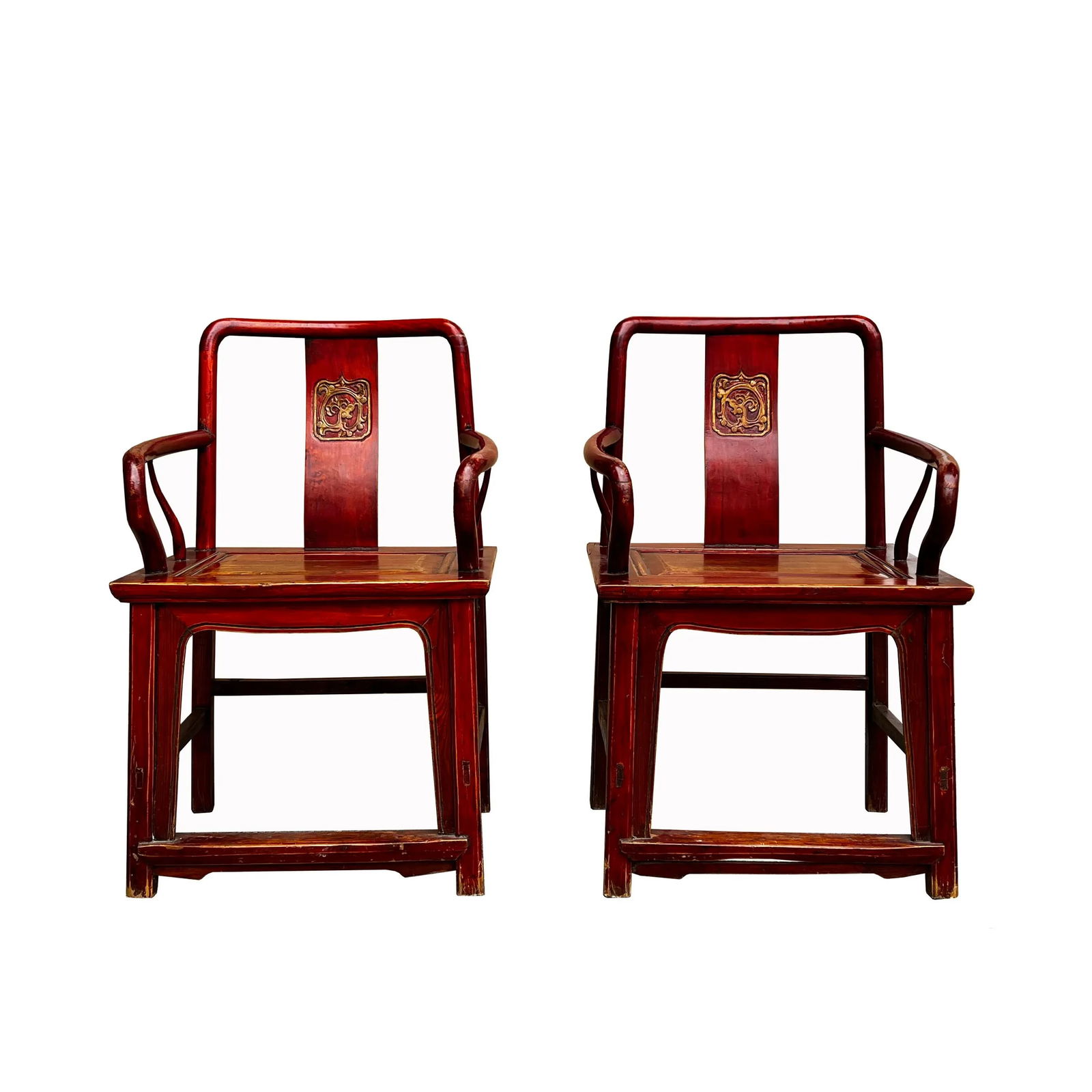 Pair Chinese Vintage Motif Carving Accent Brown Stain Armchairs - 8