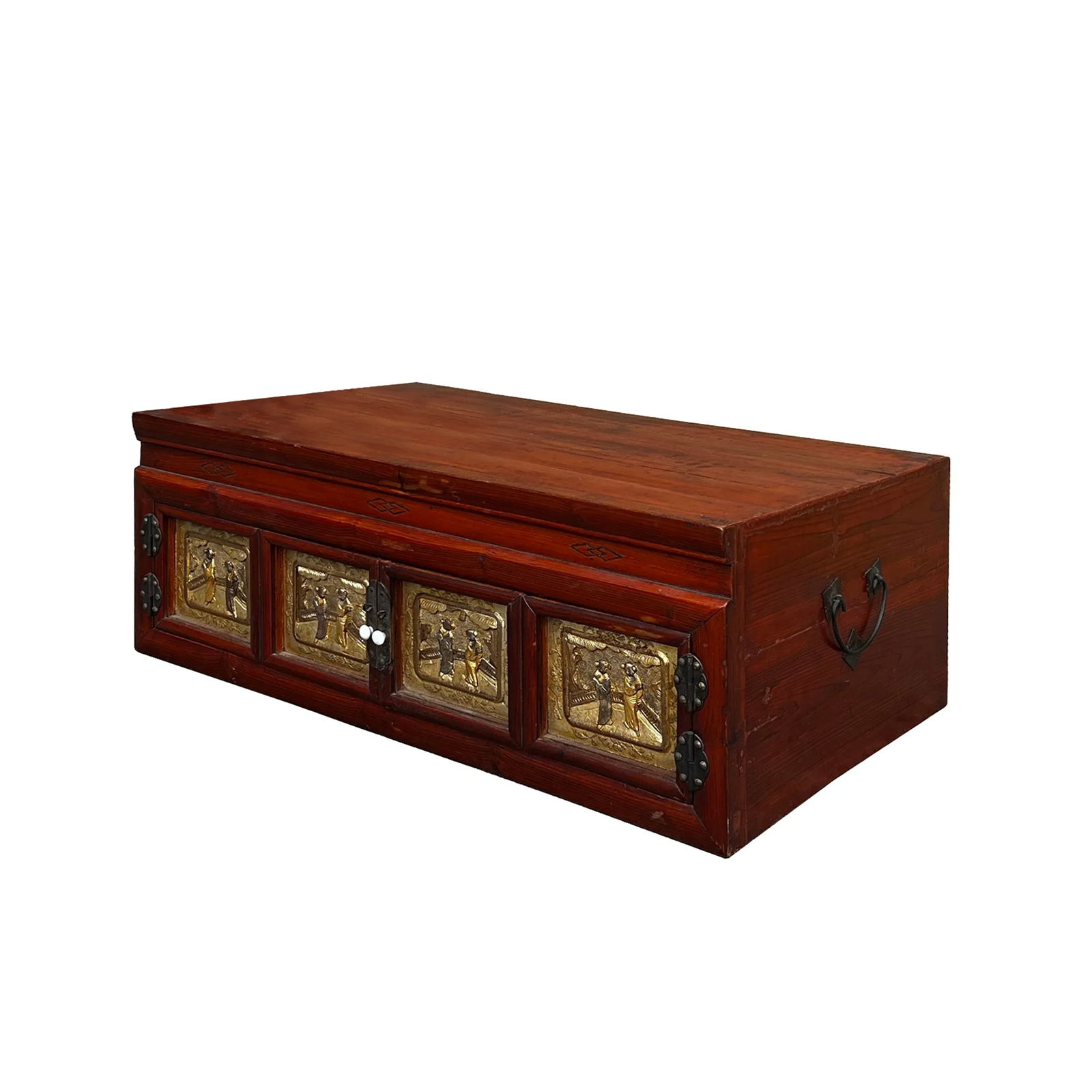 Chinese Vintage Fujian Golden Carving Low Table Cabinet Chest - 6