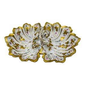Antique Ornate Ct Carl Tielsch Germany Floral Divided Handled Dish Herend Style