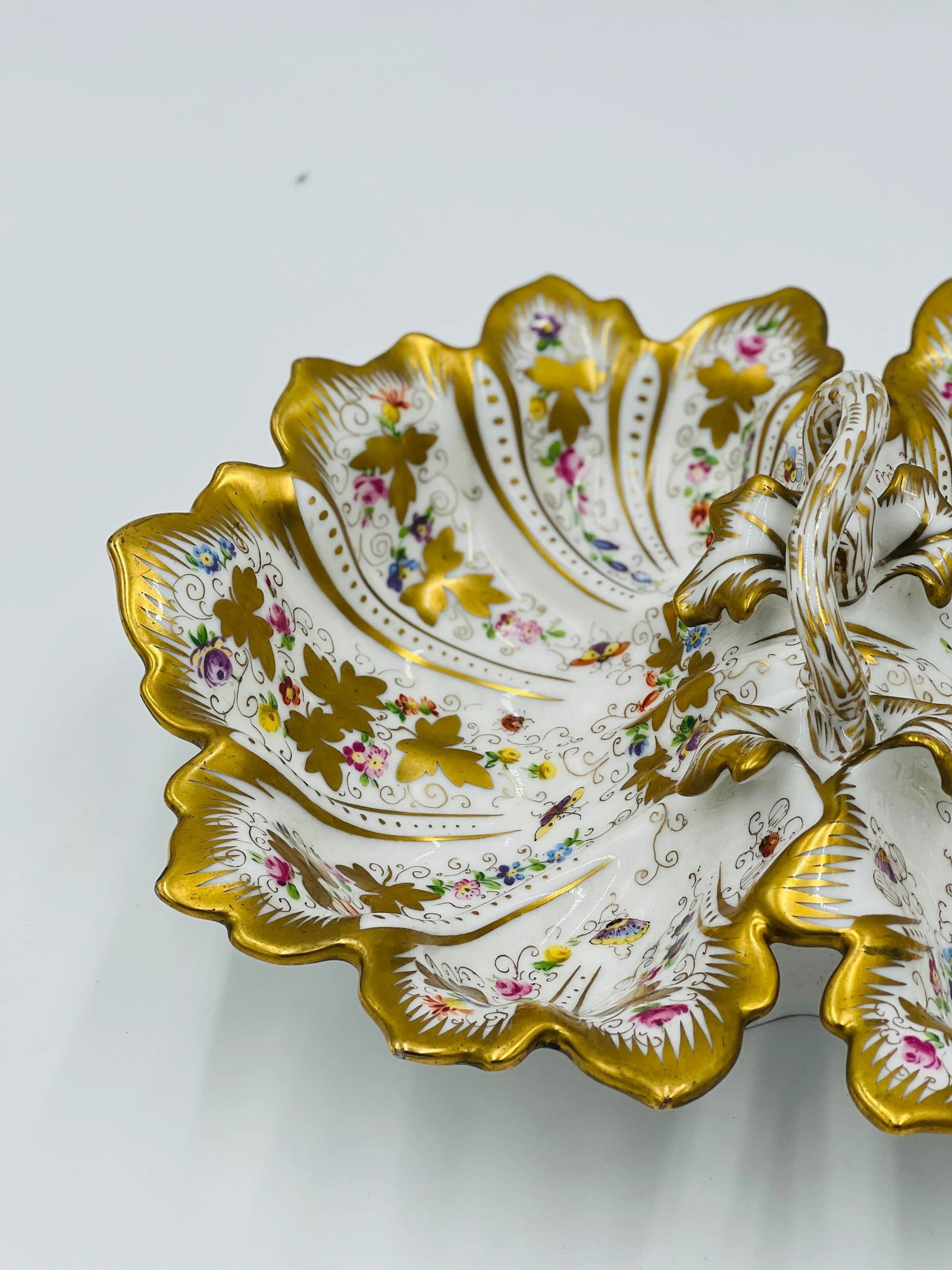 Antique Ornate Ct Carl Tielsch Germany Floral Divided Handled Dish Herend Style - 3