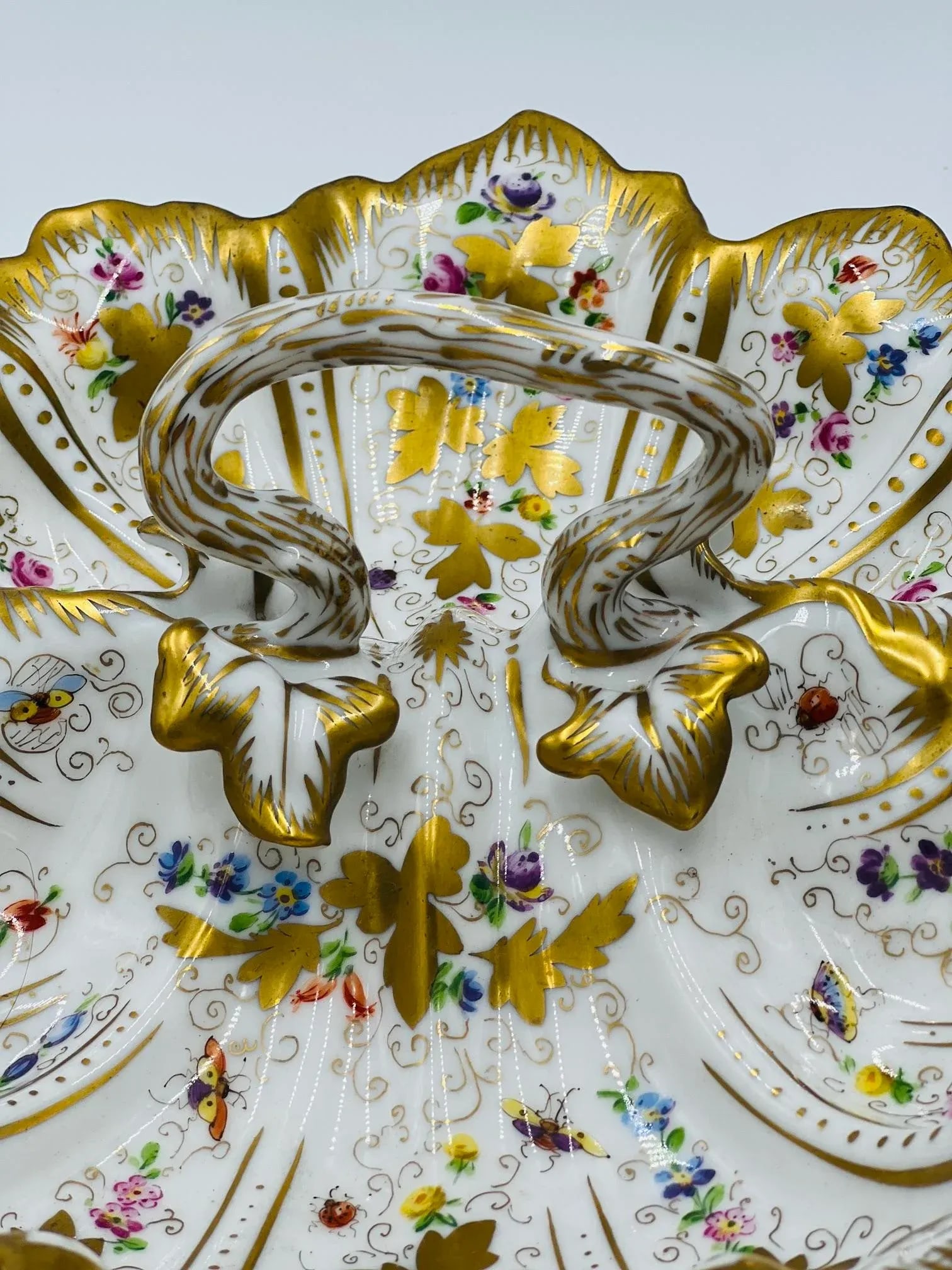 Antique Ornate Ct Carl Tielsch Germany Floral Divided Handled Dish Herend Style - 4